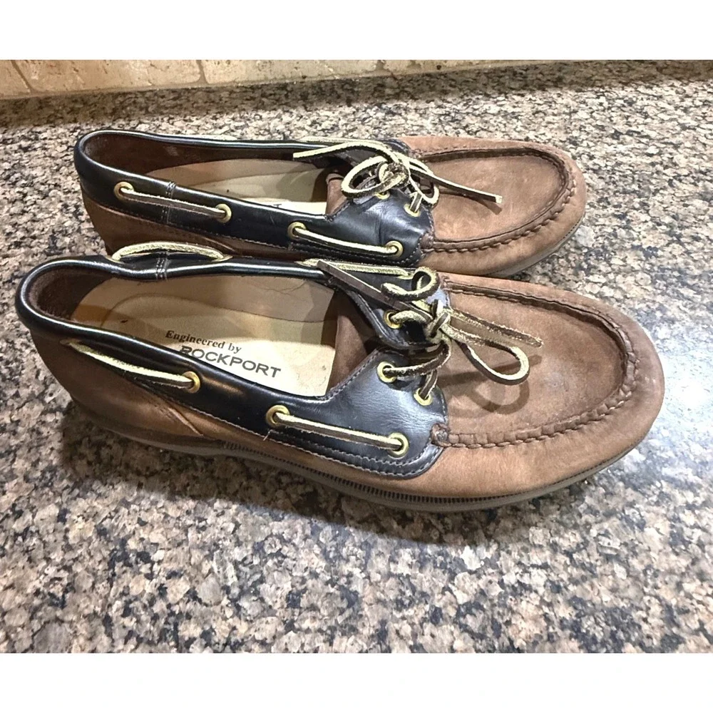 Rockport Mens K71275 Leather Boat Shoes Brown Navy Blue Loafers Size 9W